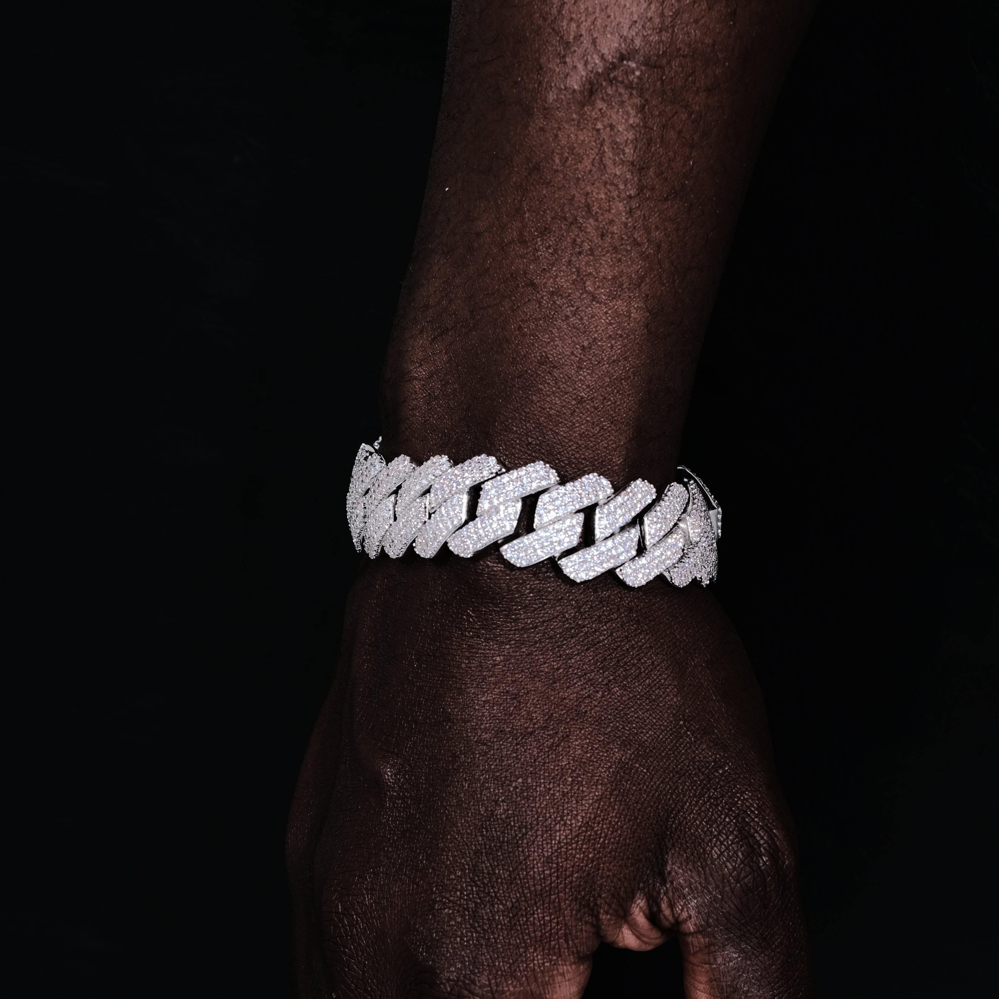 19mm Diamond Prong Cuban Bracelet in White Gold