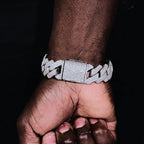 19mm Diamond Prong Cuban Bracelet in White Gold