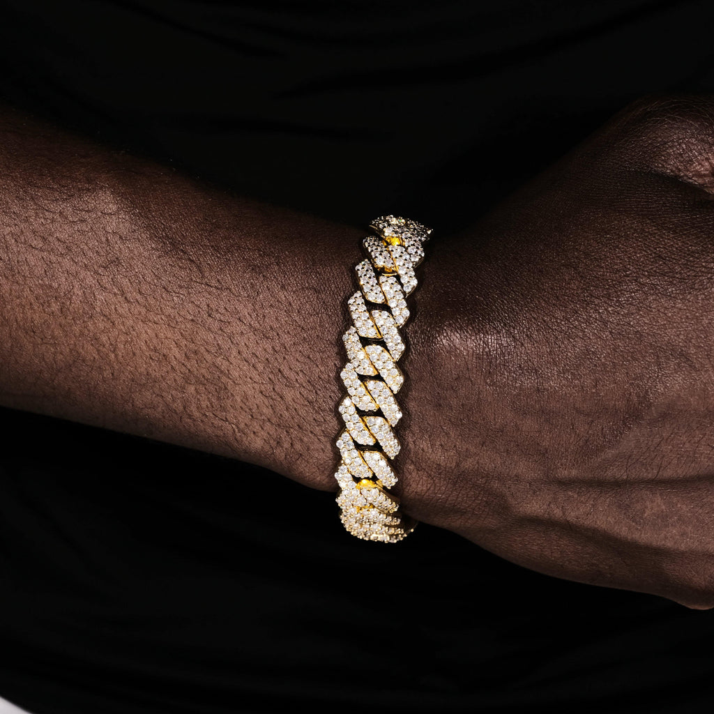 14mm Iced Prong Cuban Bracelet In 18k Gold