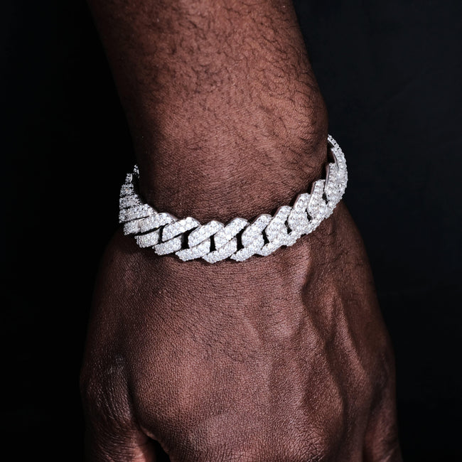 14mm Iced Prong Cuban Bracelet White Gold Main Image