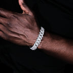 14MM 2Row Prong Cuban Link Necklace + Bracelet Bundle In White Gold