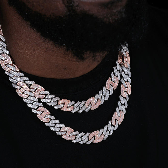 Iced Prong Link Choker (12mm) in White&Pink Main Image