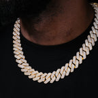 19MM 3Row Prong Cuban Link Necklace + Bracelet Bundle In 18K Gold