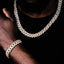 14MM 2Row Prong Cuban Link Necklace + Bracelet Bundle In 18K Gold