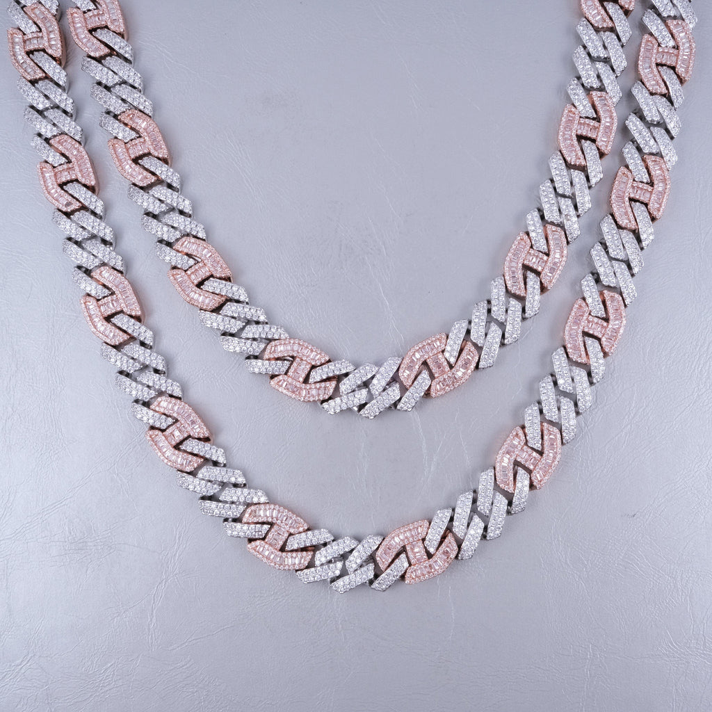 Iced Prong Link Choker (12mm) in White&Pink