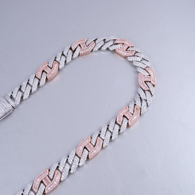 Iced Prong Link Choker (12mm) in White&Pink Hover Image