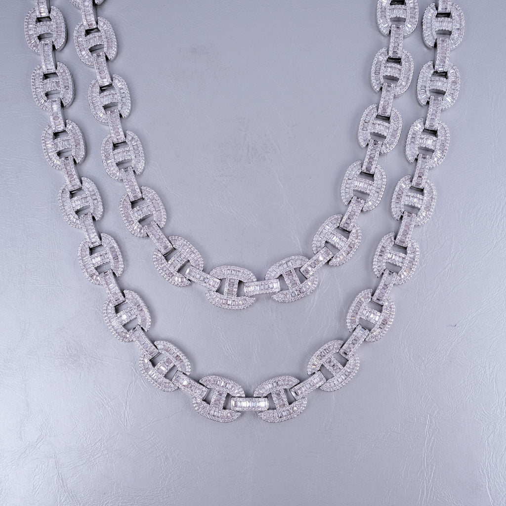 15mm Baguette Mariner Chain White Gold