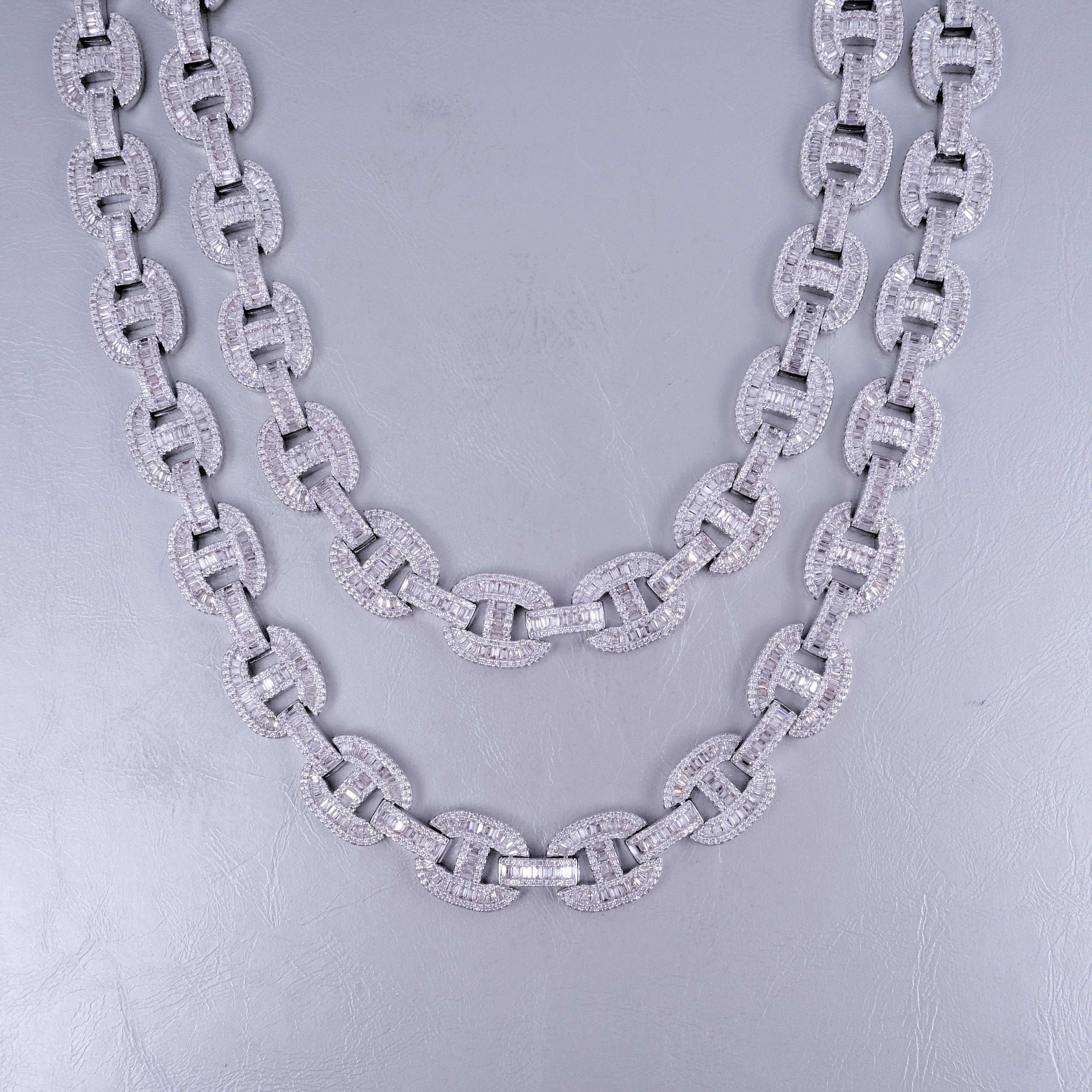 15mm Baguette Mariner Chain White Gold
