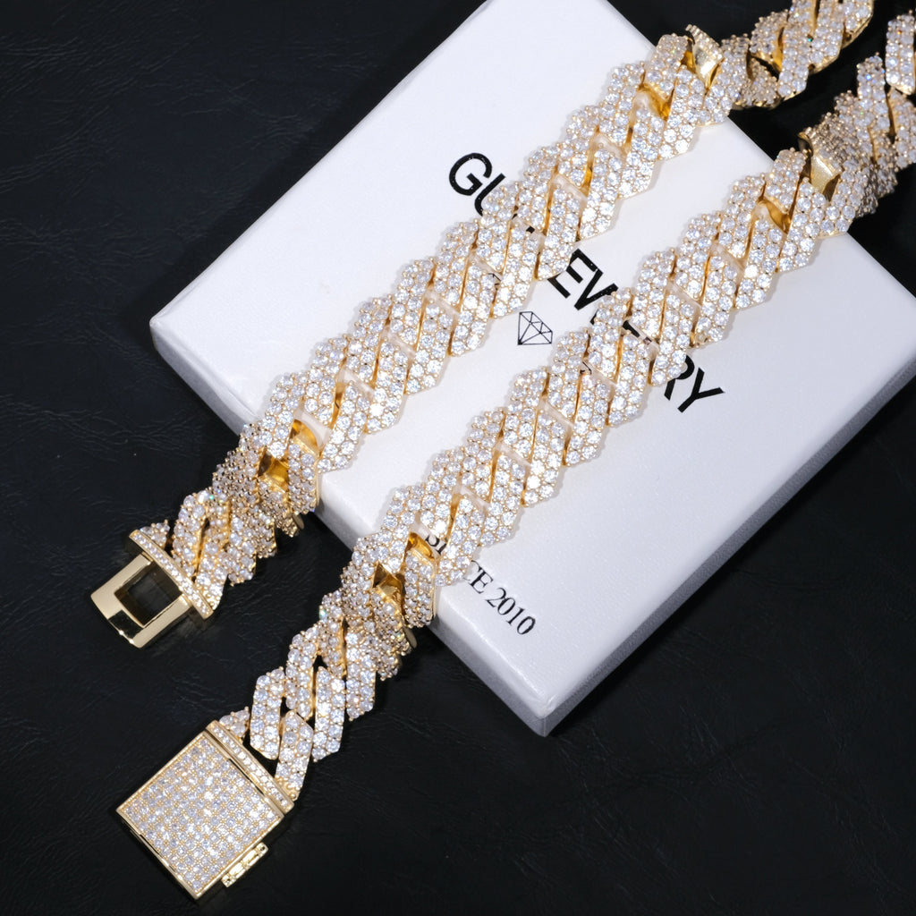 Bundle 19MM 2-Row Prong Cuban + 5MM Tennis In Gold