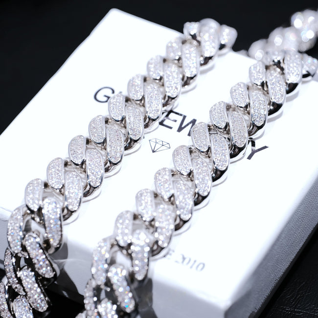 Iced Cuban Link Choker (19mm) in White Gold Hover Image