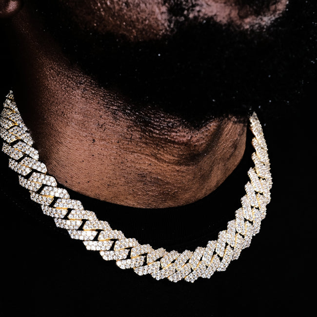 19mm 2-Row Iced Prong Cuban Chain In 18K Gold Main Image