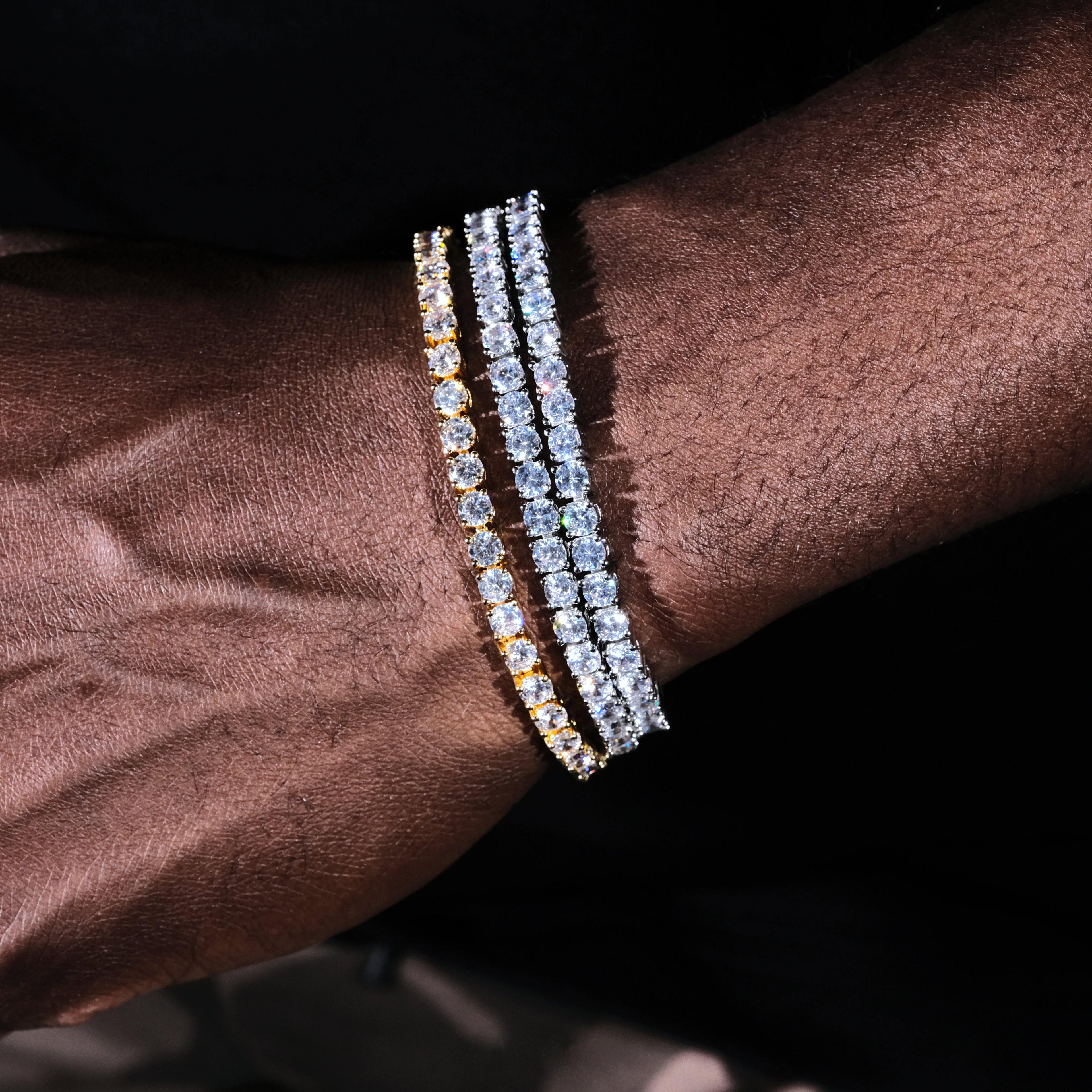 Two-tone 4mm Iced Yellow Gold-Plated CZ Cuban Link Bracelet