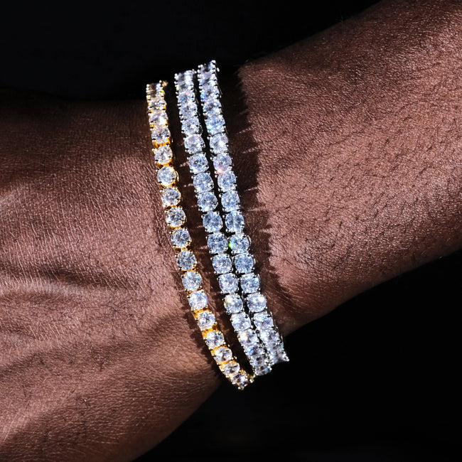 Two-tone 4mm Iced Yellow Gold-Plated CZ Cuban Link Bracelet Hover Image