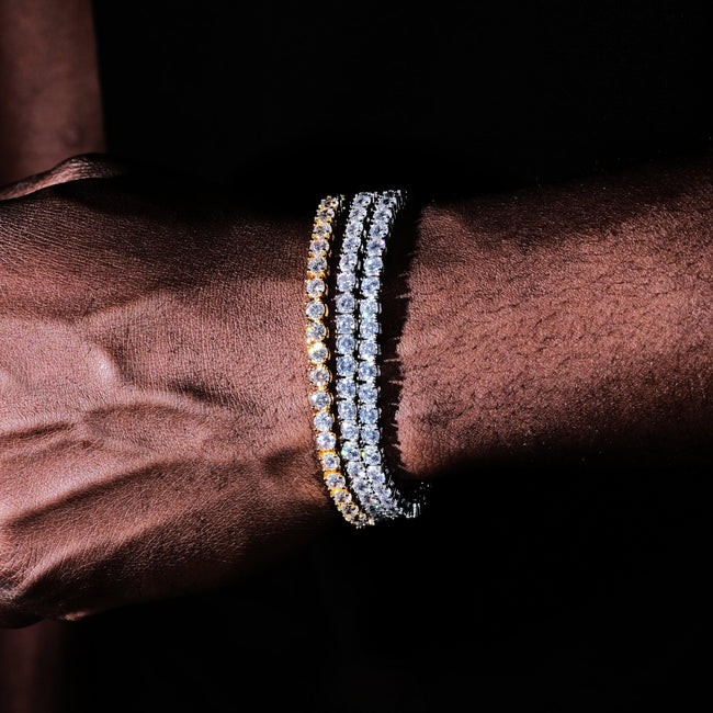 Two-tone 4mm Iced Yellow Gold-Plated CZ Cuban Link Bracelet Main Image
