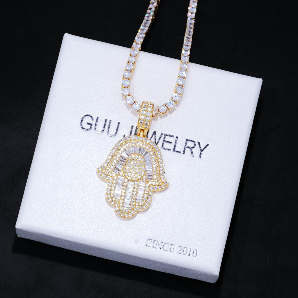Baguette Hamsa Hand Pendant