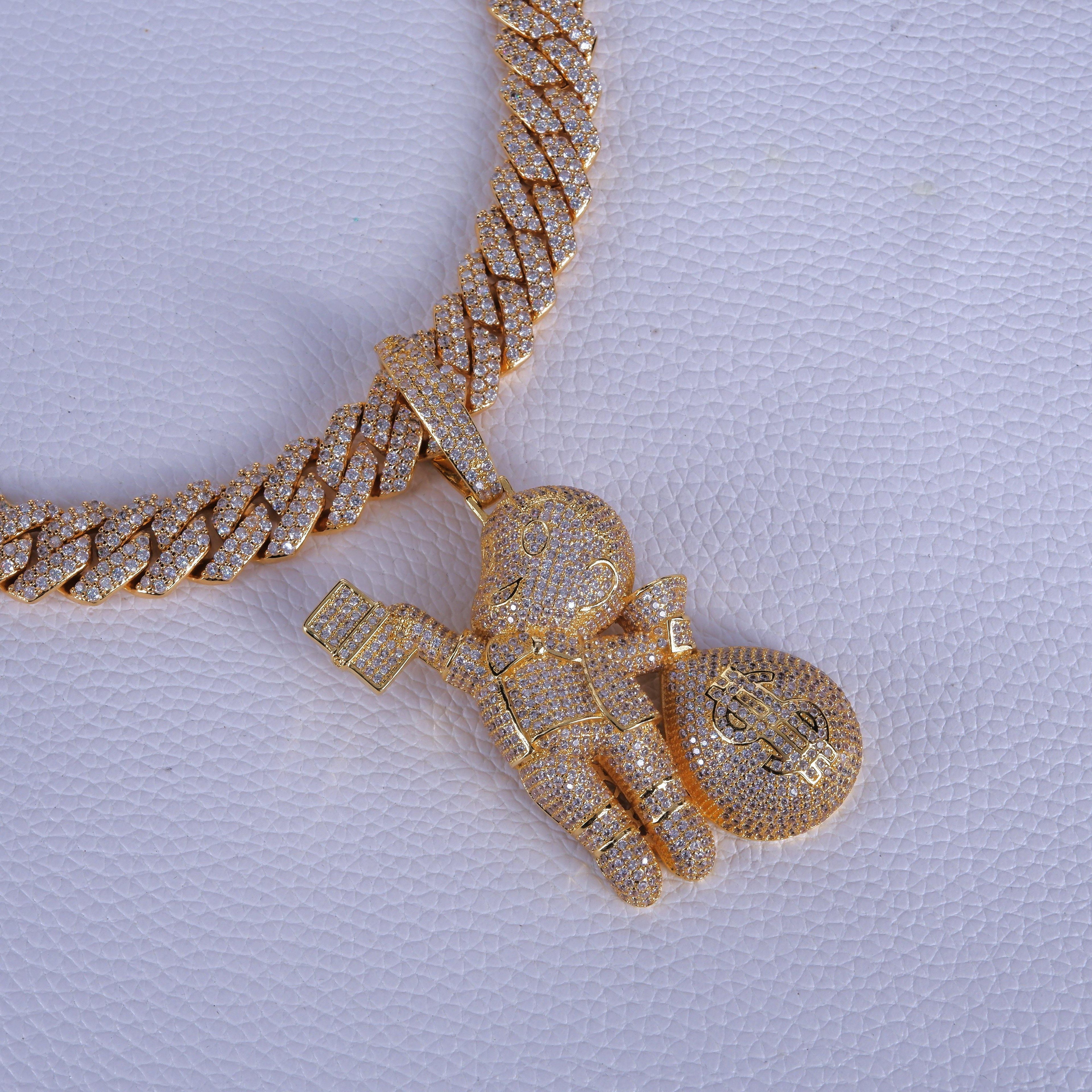 Money Bag Boy With Prong Cuban Chain