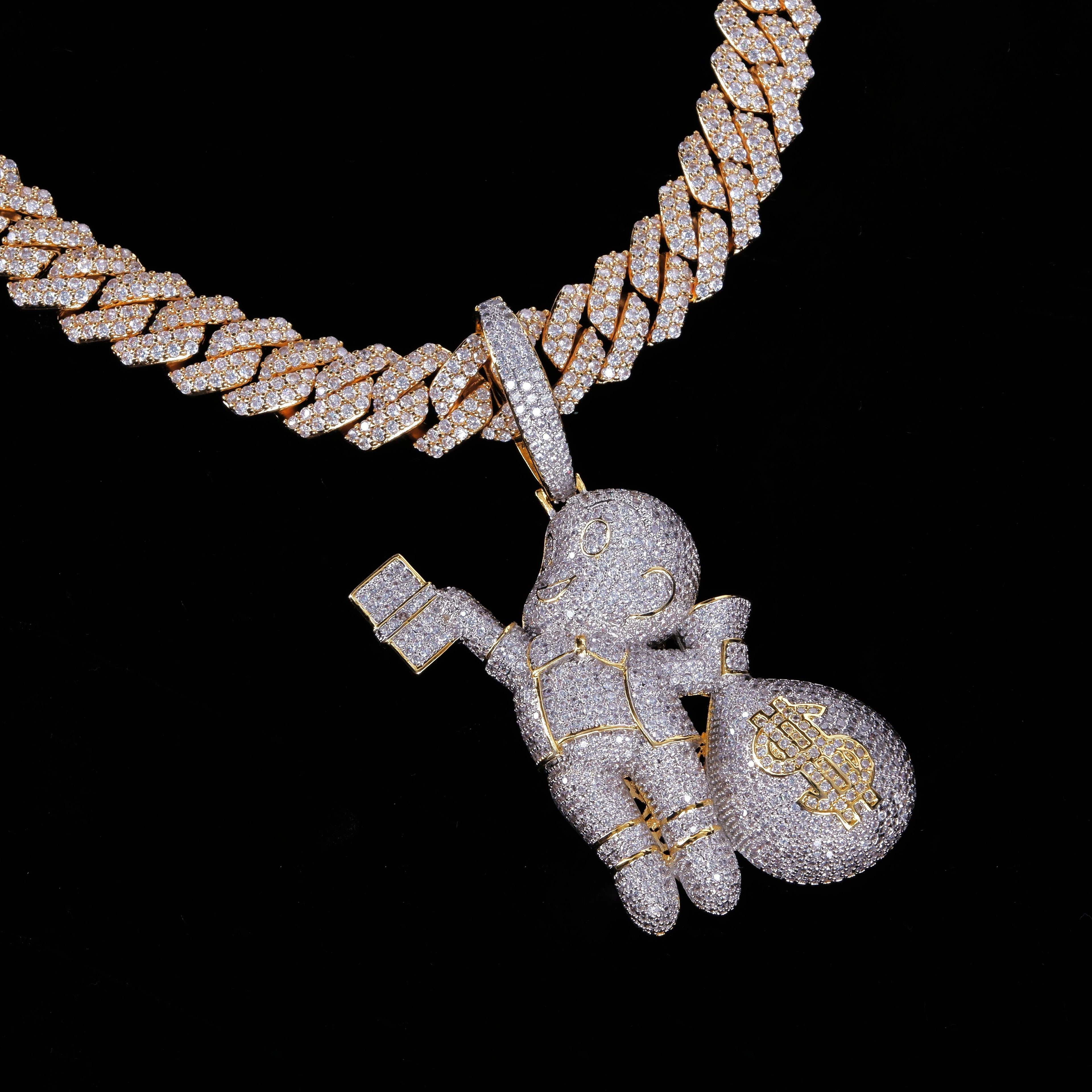 Money Bag Boy With Prong Cuban Chain
