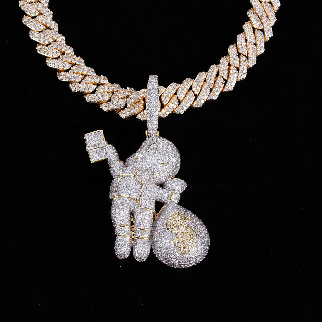 Money Bag Boy With Prong Cuban Chain