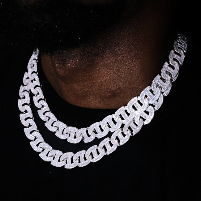 Baguette Chain Link Necklace in White Gold Hover Image