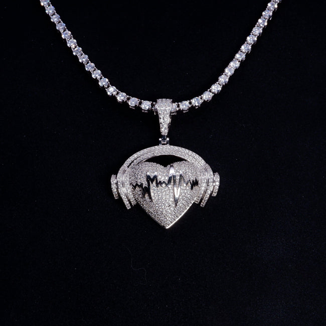 S925 Silver Diamond Heartbeat Music BlingBling Diamond Pendant In Silver Hover Image