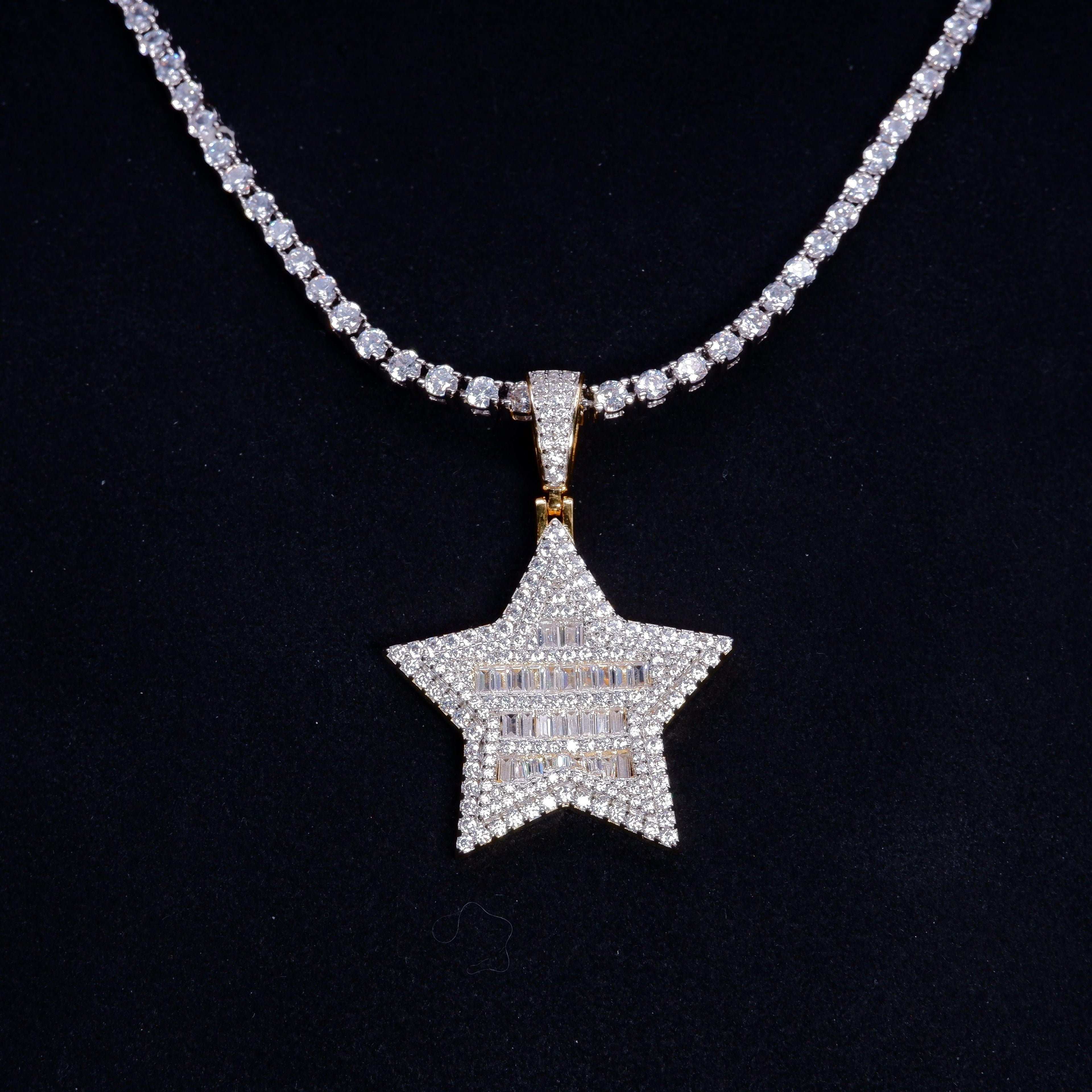 S925 Silver Iced  Star BlingBling Pendant In Gold-Plated