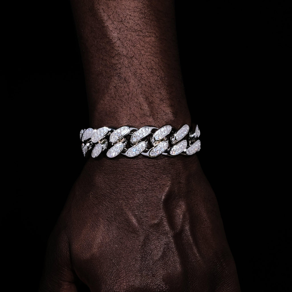 Iced Cuban Link Bracelet (19mm) in White Gold