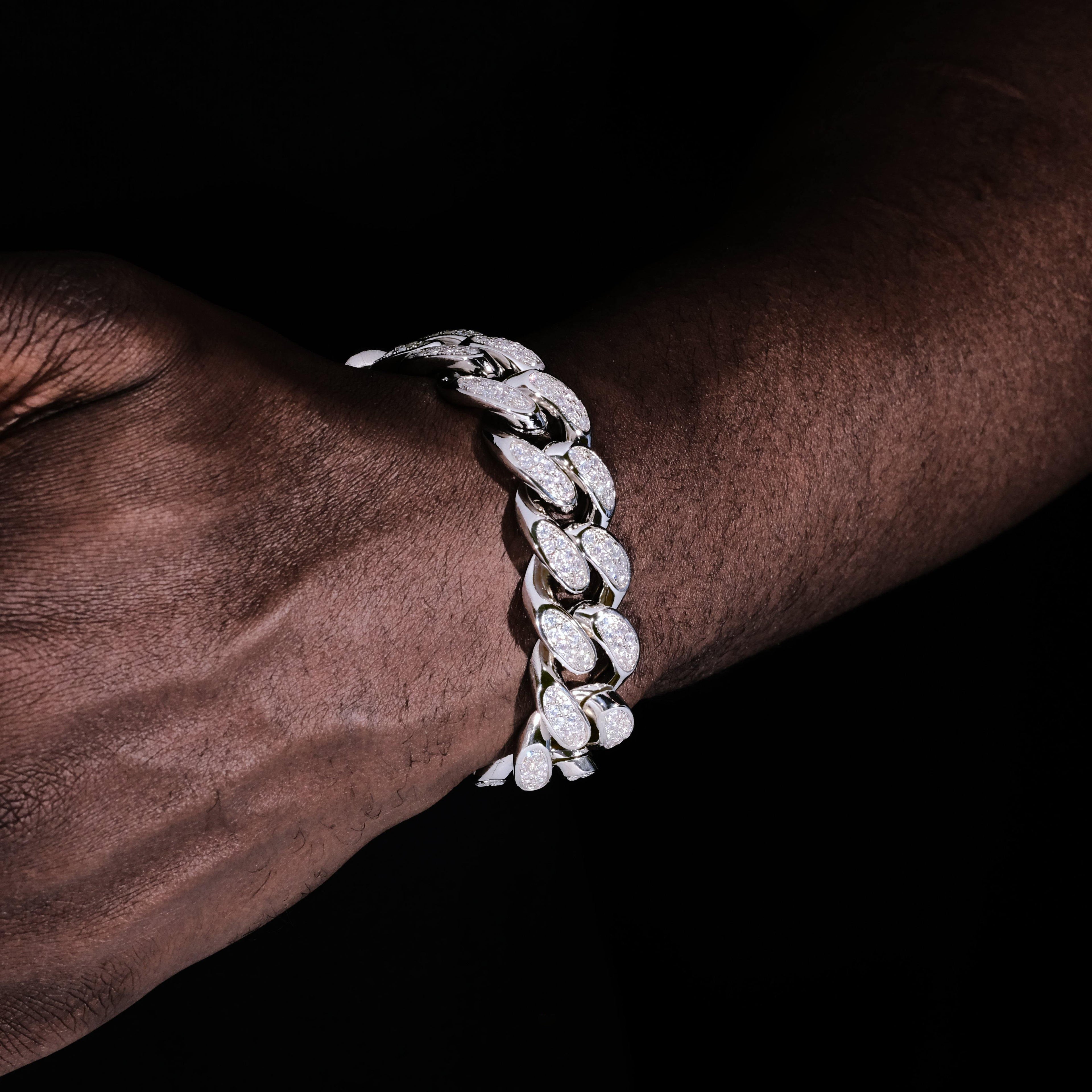 Iced Cuban Link Bracelet (19mm) in White Gold