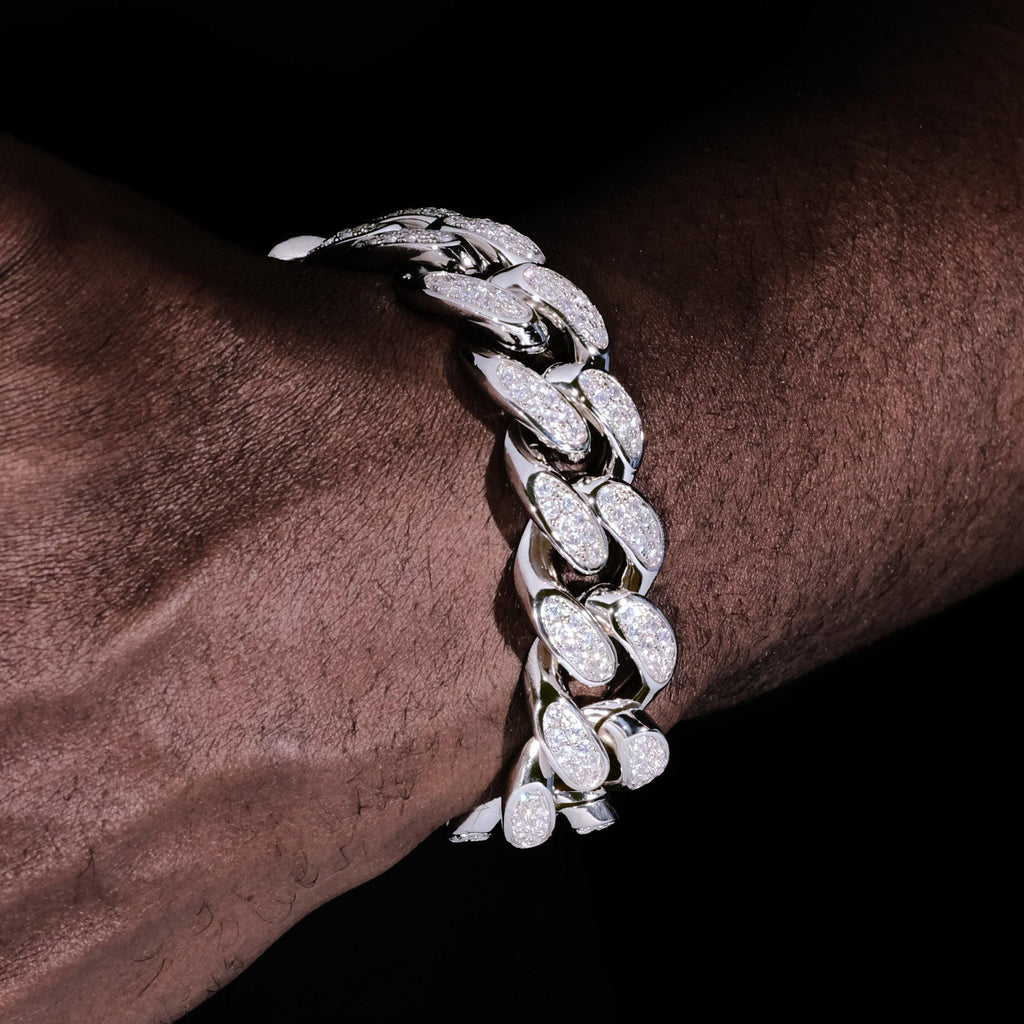Iced Cuban Link Bracelet (19mm) in White Gold