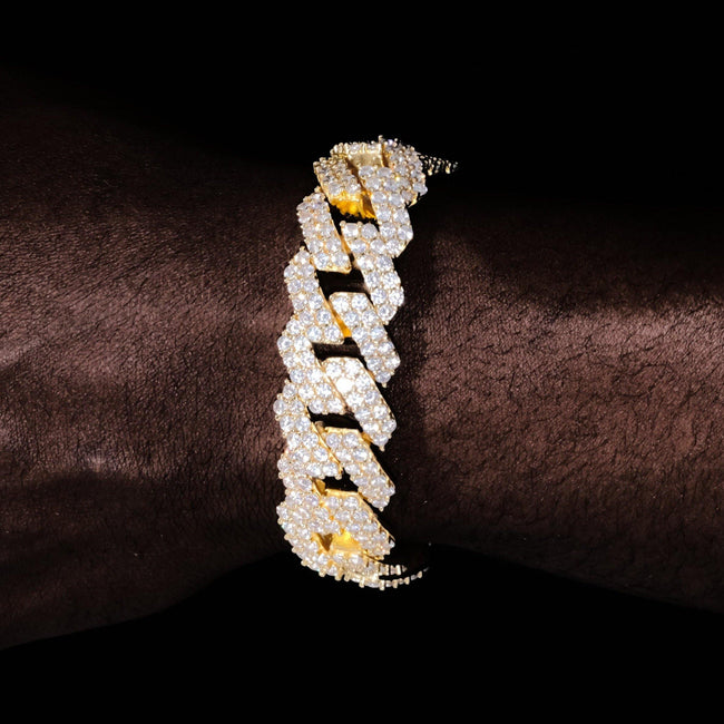 19MM 2-Row Iced Prong Cuban Bracelet In Gold Hover Image
