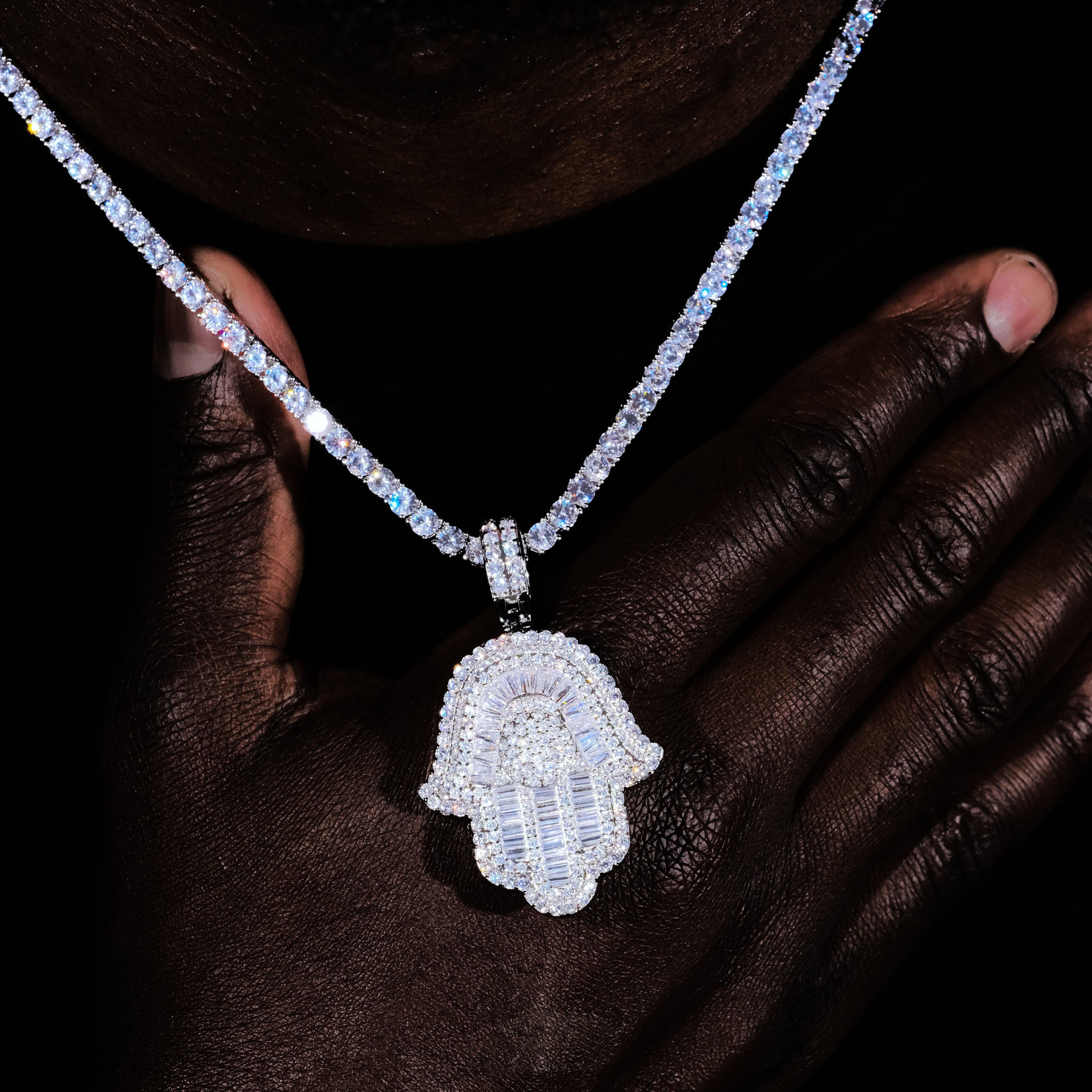 Baguette Hamsa Hand Pendant