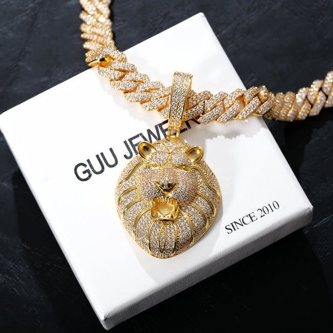 Iced Roaring Lion Necklace Hover Image