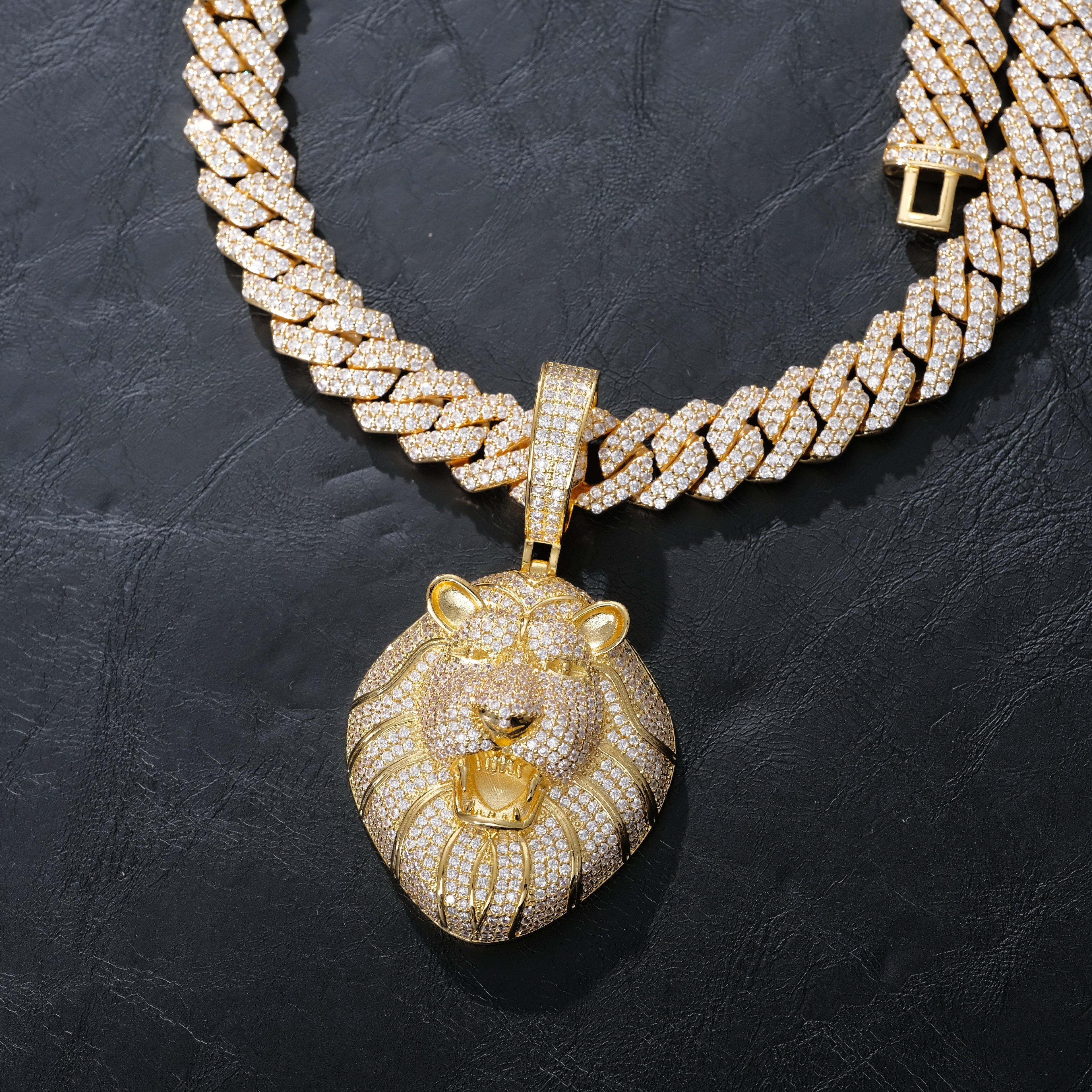 Iced Roaring Lion Necklace