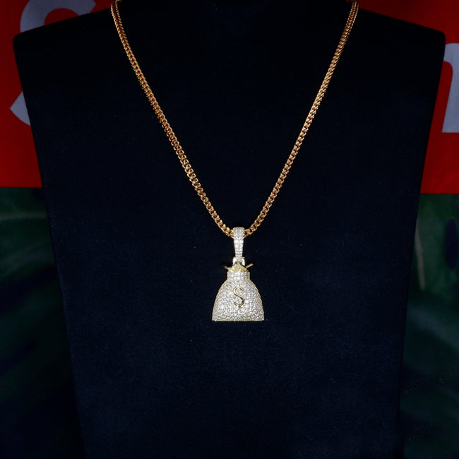 S925 Silver  Money purse BlingBling Iced Pendant In Gold-Plated Main Image