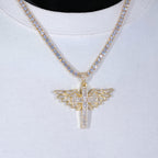 Baguette Iced Cross With Wing Necklace