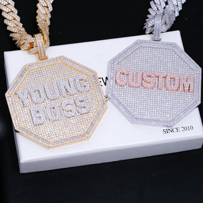 CUSTOM LETTER NECKLACE 3D BIG OCTAGON Hover Image