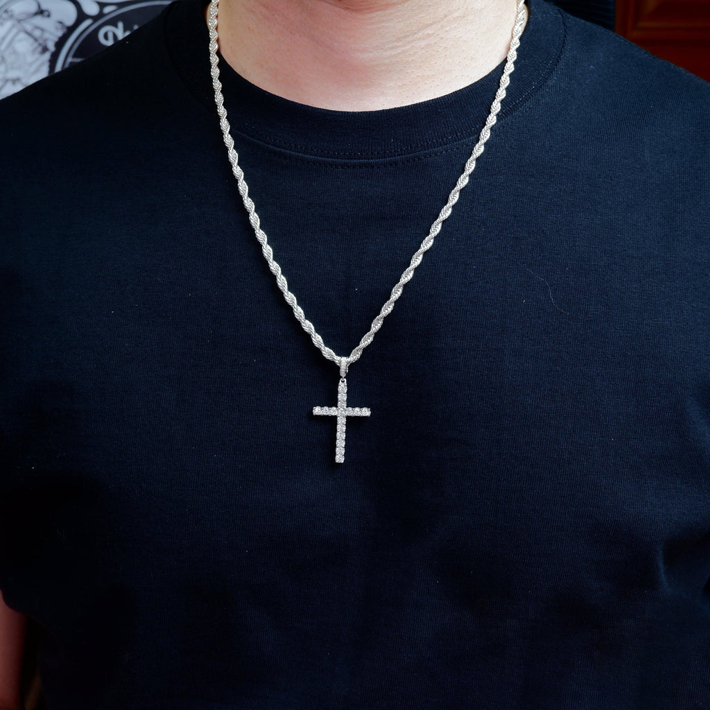 S925 Silver Iced  Round diamond Cross BlingBling Pendant In Gold-Plated