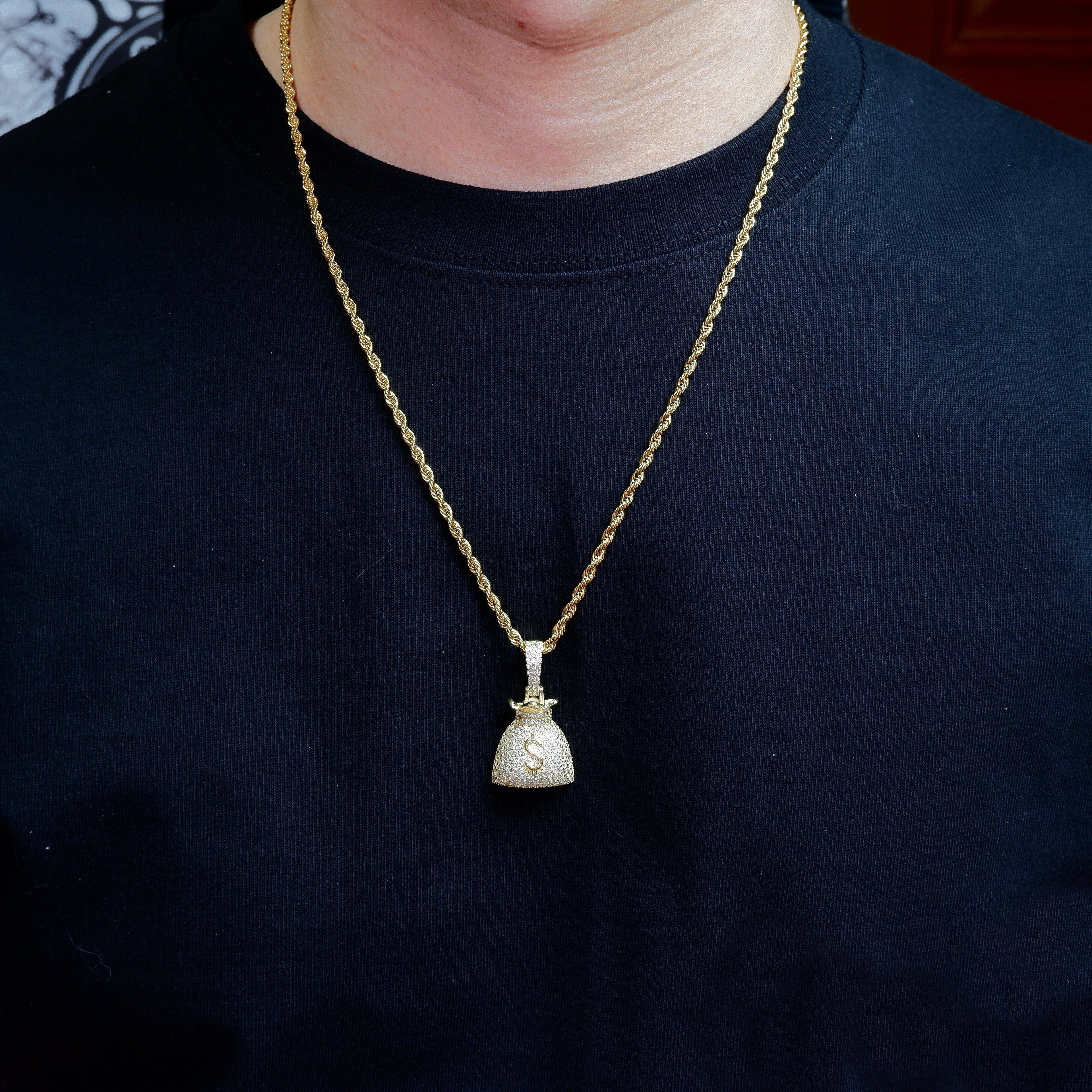 S925 Silver  Money purse BlingBling Iced Pendant In Gold-Plated