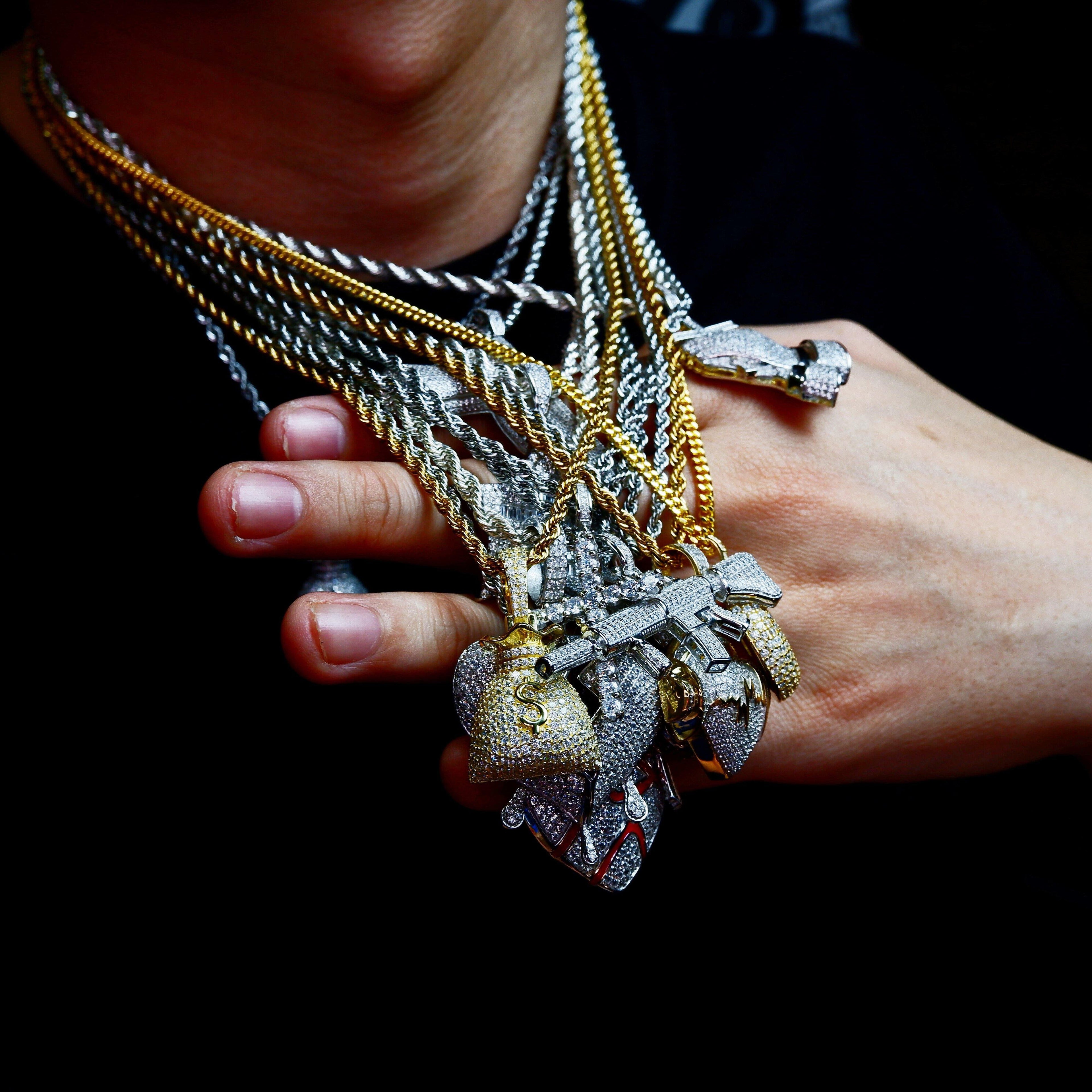 S925 Silver  Money purse BlingBling Iced Pendant In Gold-Plated
