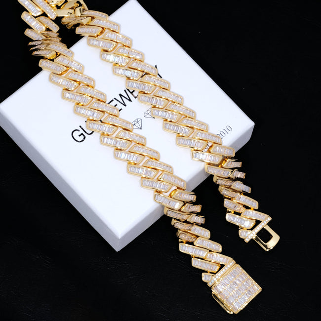 Baguette Channel Set Cuban Necklace (19mm) in Gold Main Image