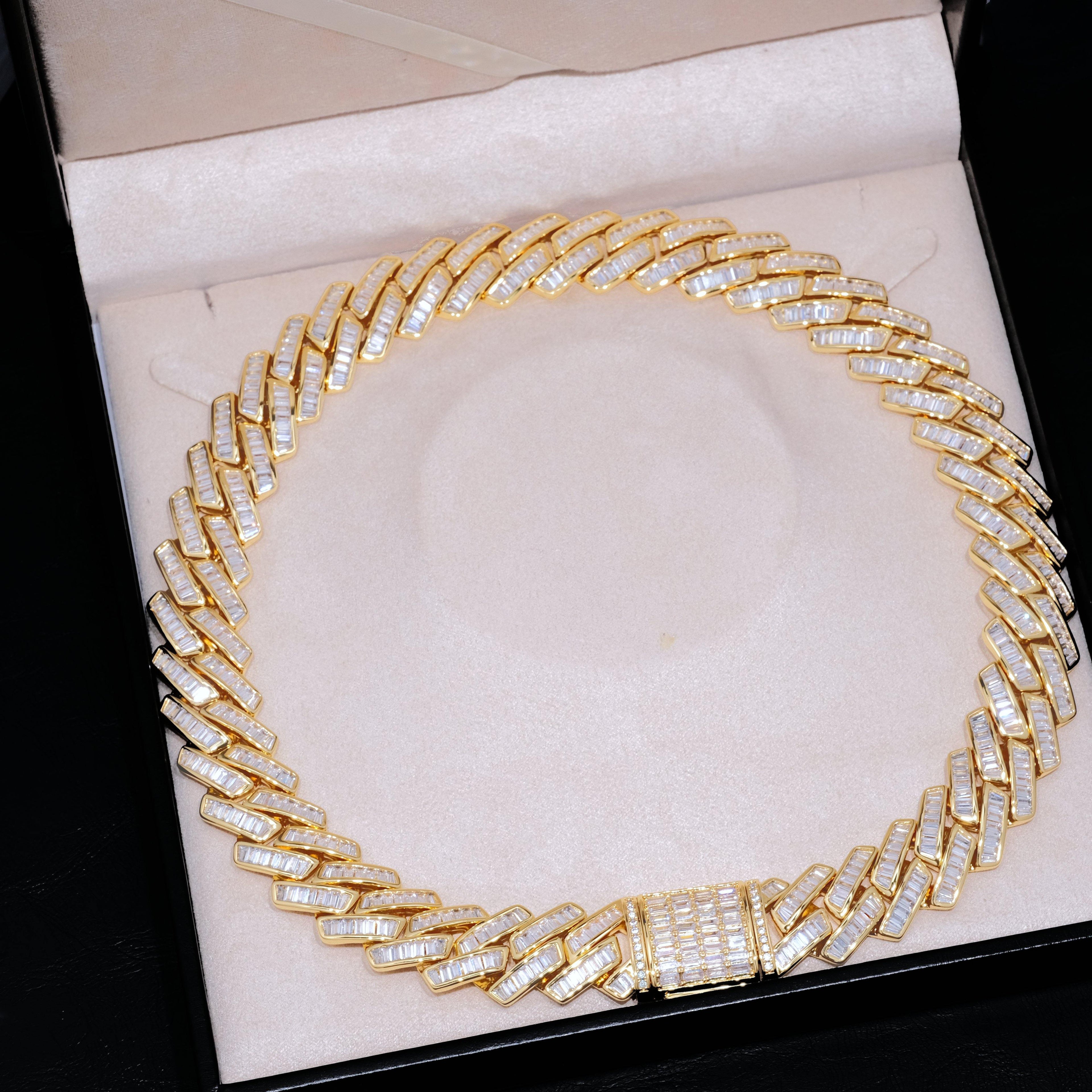 Baguette Channel Set Cuban Necklace (19mm) in Gold