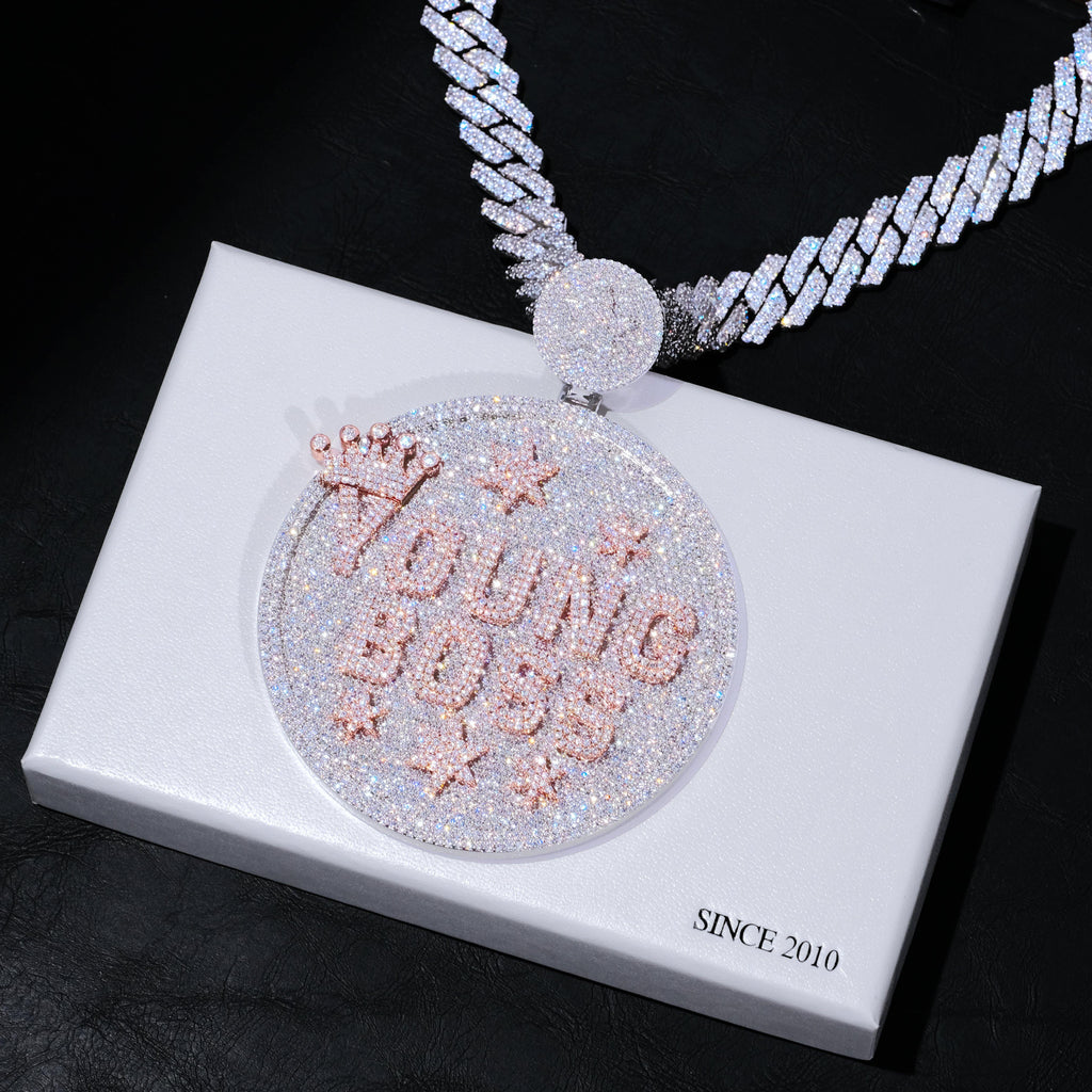 CUSTOM LETTER NECKLACE 3D BIG CROWN DISC