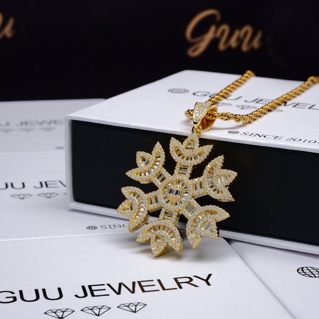 2020 18K Gold-Plated Baguette Iced Snowflake Pendant Hover Image