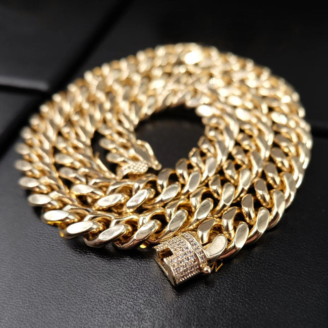 10mm  CZ  Cuban Link Chain In  Yellow GoldPlated Main Image