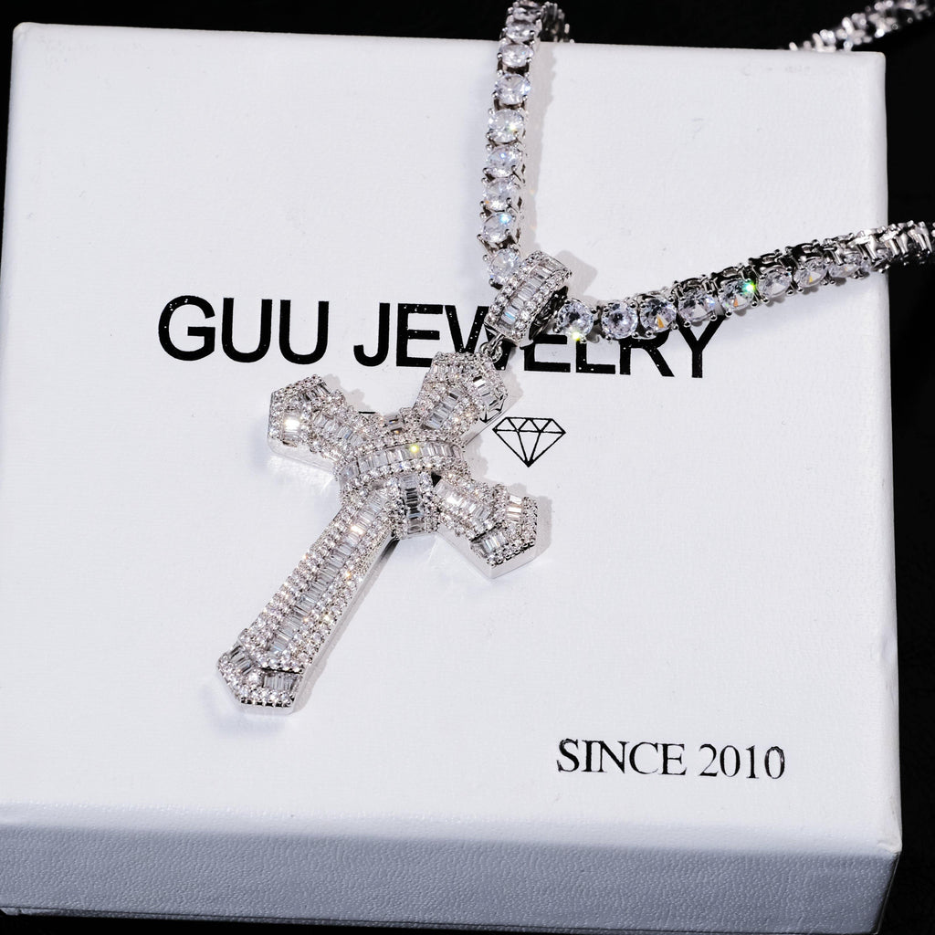 New Design Iced Baguette Jesus Cross Necklace