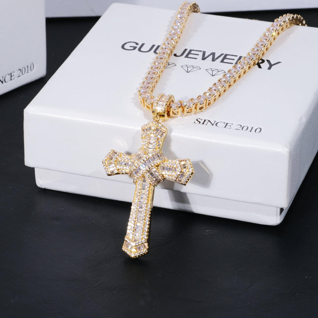 New Design Iced Baguette Jesus Cross Necklace Hover Image
