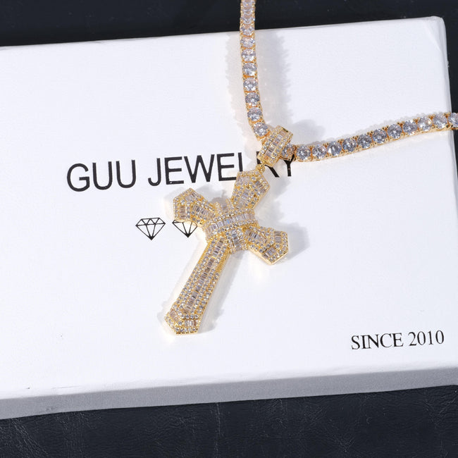New Design Iced Baguette Jesus Cross Necklace Main Image