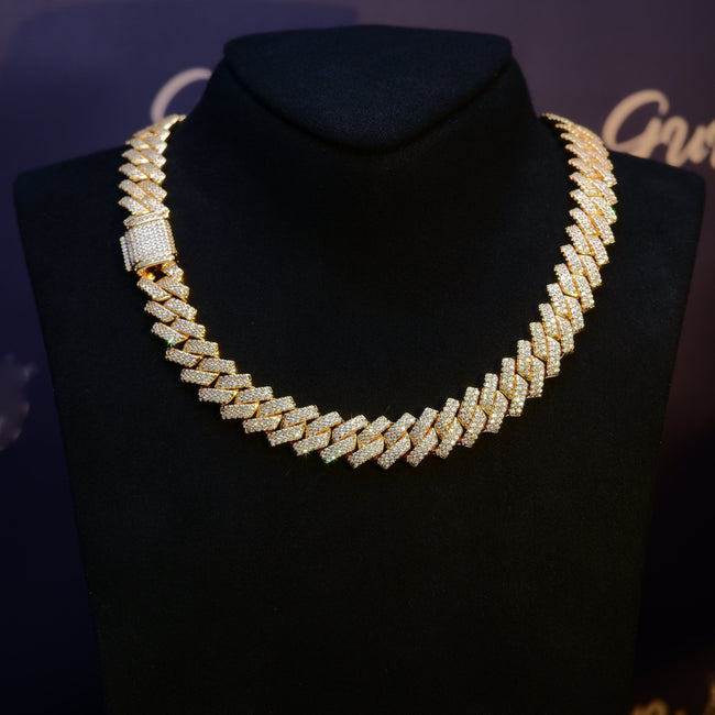 18K White/Gold-Plated Seamless Rhombic Iced Cuban Chain Main Image