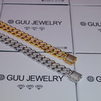 13mm 18K White/Gold-Plated Seamless Iced Cuban Chain