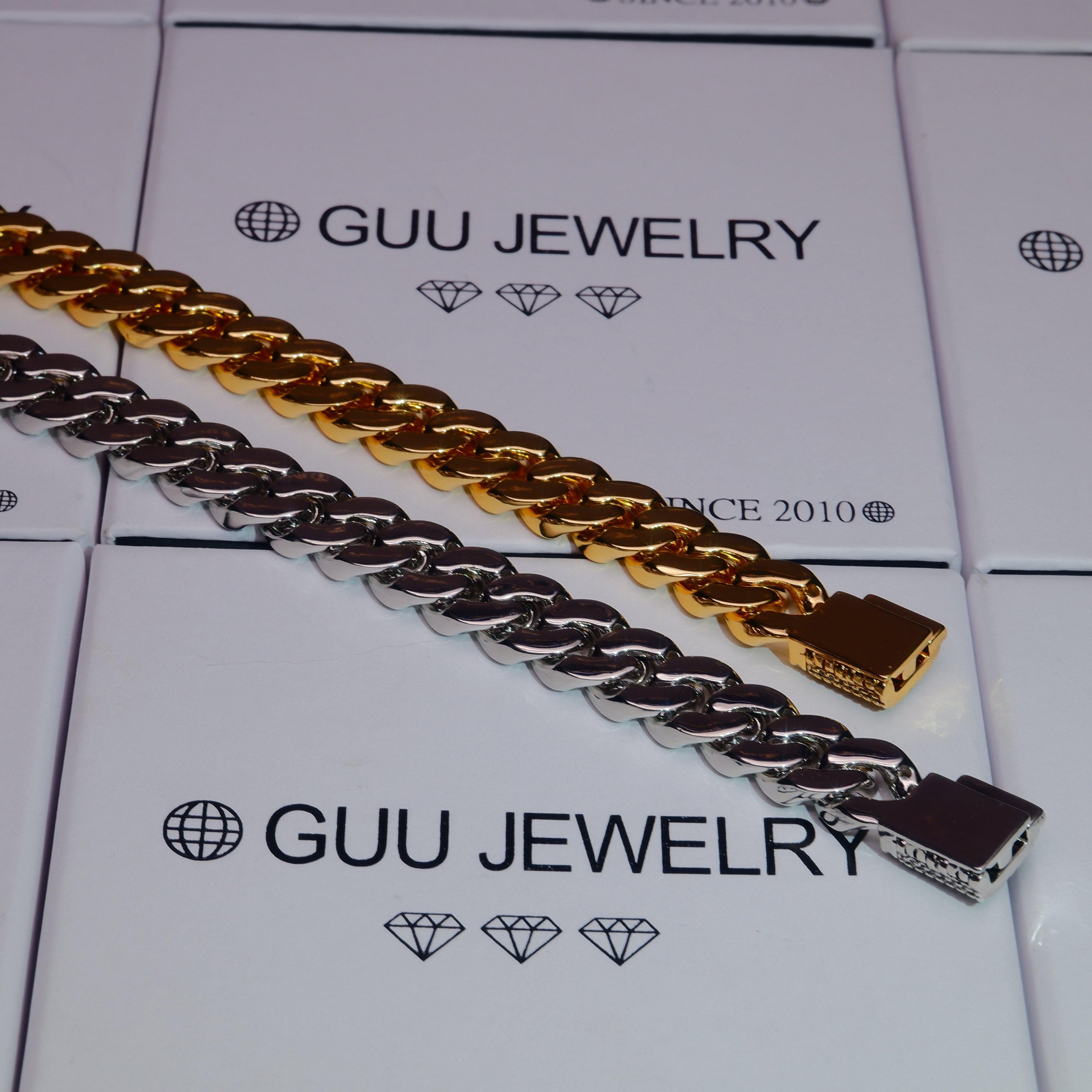 13mm 18K White/Gold-Plated Seamless Iced Cuban Chain