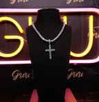 925 Sterling Silver Micro-inlay AAA CZ Cross Hip Hop Necklace
